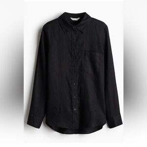 Black Oversized Button Up Women’s Size XL H&M Linen Shirt VGU